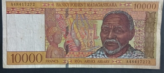 Ten Thousand Francs Bank Note Of  Madagascar Issued In 1994