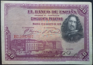 50 Pesetas Banknote of Spain Issued in 1928