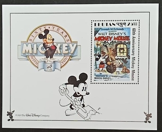 Bhutan-25NU 1989 Mint Miniature sheet of 60th Anniversary Mickey Mouse