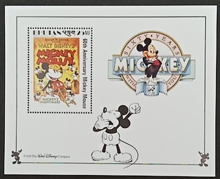 Bhutan-25NU 1989 Mint Miniature sheet of 60th Anniversary Mickey Mouse