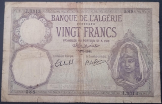 20 Francs Banknote of Tunisia Issued in 1941