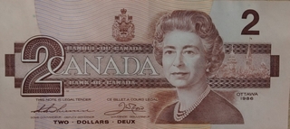 Two Dollars Bank Note of Canada Issued In 1986.