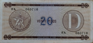 Twenty Pesos Bank Note of  Cuba Issued In 1985