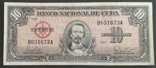 Ten Pesos Bank Note Of Cuba Issued In 1960