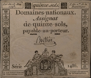 Fifteen Sols Bank Note Of France Issued In 1793.