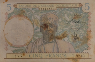 Five Francs Bank Note Of French West Africa Issued In 1942