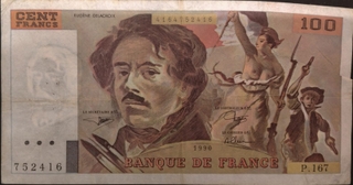 One Hundred Francs Bank Note Of France Issued In 1990