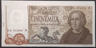 5000 Lire Banknote of Italy Issued in 1971