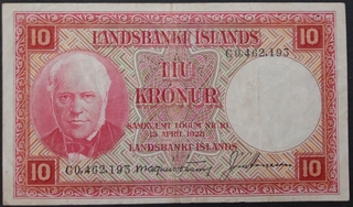 10 Kronur Banknote of Iceland Issued in 1928