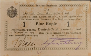 One Rupee Bank Note Of German East Africa Issued In 1915