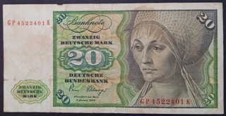 20 Deutsche Mark Banknote of Germany Issued in 1980