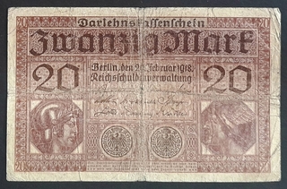 Twenty Mark Bank Note of Germany Issued in 1918