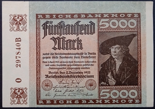 5000 Mark Banknote of Germany Issued in 1922