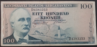 100 Kronur Banknote of Iceland Issued in 1961