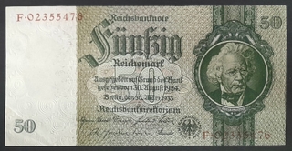 Fifty Reichsmark Bank Note of Germany Issued in 1933