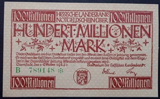 100000000 Marks Banknote of Germany Issued in 1923