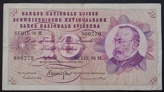 10 Francs Banknote of Switzerland Issued in 1977