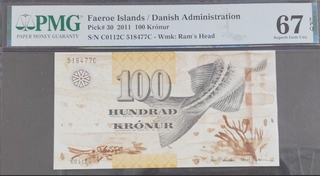 One-Hundred Kronor Bank Note of Faroe Islands Issued in 2011