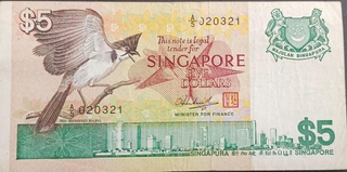 Five Dollars Bank Note of Singapore Issued in 1976