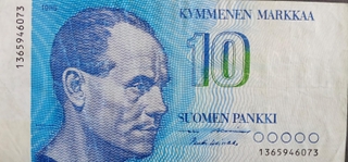 Ten Markkaa Bank Note of Finland Issued in 1986 
