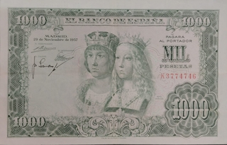 One Thousand Pesetas Bank Note Of Spain Issued In 1957