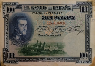 One Hundered Pesetas Bank Note Of Spain Issued in 1925