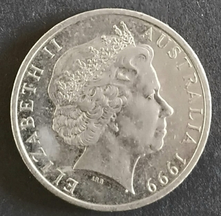  Twenty Cents Coin  of  Australia Queen Elizabeth II Copper-Nickel Issued in 1999. 
