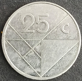 Twenty Five Cents Coin of Aruba Issued in 1986
