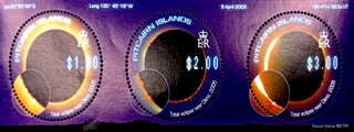Pitcairn Islands-$1,$2 & $3 2005 3 diff value Mint set of 3 Stamps Miniature sheet of Total Eclipse near Oeno, 2005
