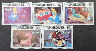 Republic of Maldives-5 diff value 1980 mint 5 stamps of Alice in Wonderland