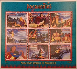 Guyana-$8 1995 Mint set of 9 stamps Miniature sheet of Disney Pocahontas Animated Film Characters