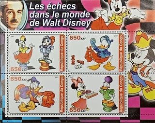Republique du Congo-650xaf  2003 Mint 4 stamps Miniature sheet of Chess in the world of Walt Disney
