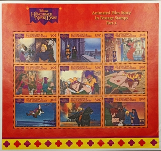 St. Vincent and the Grenadines-30c 1996 Mint set of 9 stamps Miniature sheet of The Hunchback of Notre Dame Animated Film Story