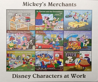 St. Vincent and the Grenadines-10c 1996 and 2004 Mint set of 9 stamps Miniature sheet of Mickey's Merchants Disney Characters at Work