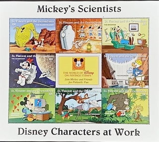 St. Vincent and the Grenadines-10c 1996 and 2004 Mint set of 8 stamps Miniature sheet of Mickey's Scientists Disney Characters at Work