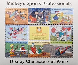 St. Vincent and the Grenadines-10c 1996 and 2004 Mint set of 8 stamps Miniature sheet of Mickey's Sports Professionals Disney Characters at Work