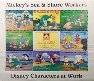 St. Vincent and the Grenadines-10c 1996 and 2004 Mint set of 8 stamps Miniature sheet of Mickey's Sea & Shore Workers Disney Characters at Work