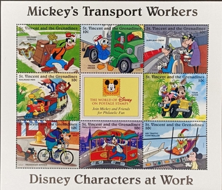 St. Vincent and the Grenadines-10c 1996 and 2004 Mint set of 8 stamps Miniature sheet of Mickey's Transport Workers Disney Characters at Work