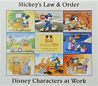 St. Vincent and the Grenadines-10c 1996 and 2004 Mint set of 8 stamps Miniature sheet of Mickey's Law & Order Disney Characters at Work