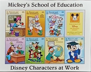 St. Vincent and the Grenadines-10c 1996 and 2004 Mint set of 7 stamps Miniature sheet of Mickey's School of Education Disney Characters at Work