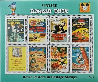 Guyana-$5 1996 Mint set of 7 stamps Miniature sheet of Vintage Donald Duck Movie Posters Vol.6