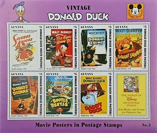 Guyana-$5 1996 Mint set of 7 stamps Miniature sheet of Vintage Donald Duck Movie Posters Vol.3
