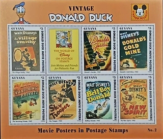 Guyana-$5 1996 Mint set of 7 stamps Miniature sheet of Vintage Donald Duck Movie Posters Vol.2