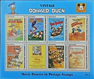 Guyana-$5 1996 Mint set of 7 stamps Miniature sheet of Vintage Donald Duck Movie Posters Vol.1