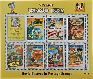 Guyana-$5 1996 Mint set of 7 stamps Miniature sheet of Vintage Donald Duck Movie Posters Vol.4