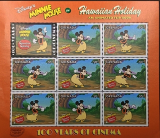 Grenada-50c 1998 100 years of Cinema Mint Miniature sheet of Minnie Mouse in Hawaiian Holiday 