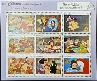 Grenada-30c 1998 Mint Miniature sheet of The Disney Classic Fairytales Snow While and the Seven Dwarfs
