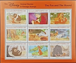 Grenada Grenadines-30c 1988-1990 Mint Miniature sheet of The Disney Animal Stories The Fox and Hound
