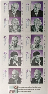 Australia-45c 2001 Mint 10 Stamps Miniature sheet of Australian Legends Persons