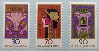 Deutsche Bundespost-3 diff. values 1977 Mint Stamps of Jugendstil in Deutshceland